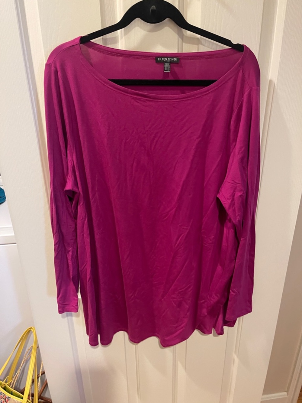 Eileen Fisher Bright Fuchsia Long-Sleeve Scoop Neck Top